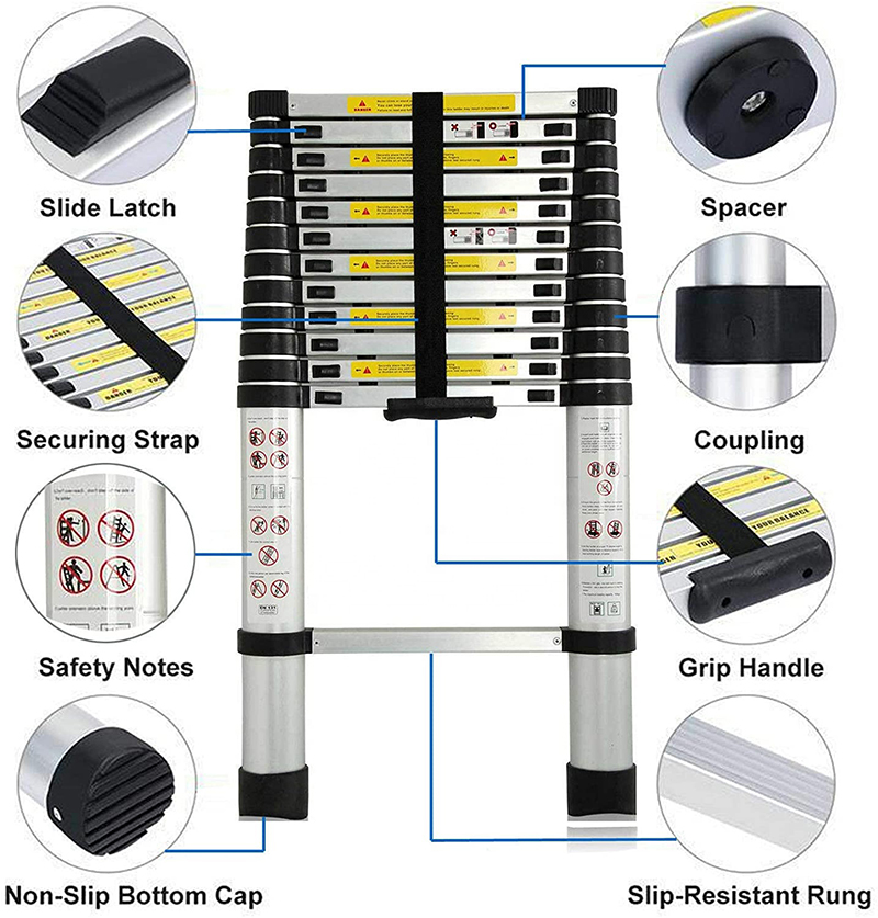 8.5 ft multi-purpose aluminium telescoping ladder details