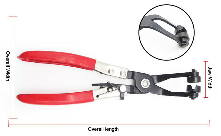 Angled flat band hose clamp pliers size