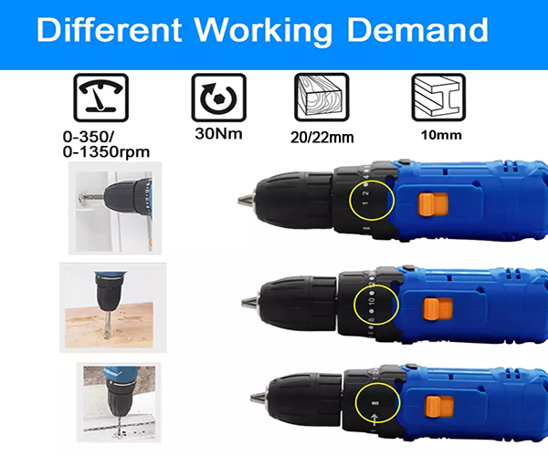 Function of 14/16V 22/20mm Cordless Drill