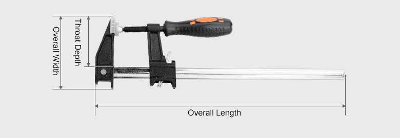 6 inch - 36 inch Bar Clamp Dimension Drawing