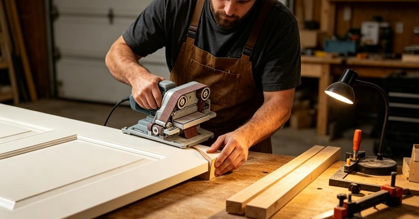belt sander doing work for surface flattening