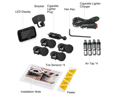 Car TPMS monitor with built-in tire sensors packing list