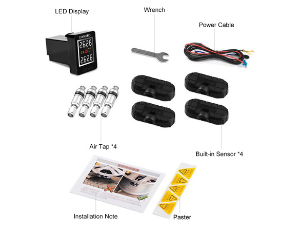 Car TPMS with 4 built-in tire sensors packing list