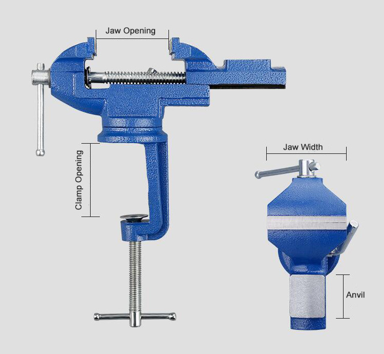 Clamp-on bench vise dimension drawing