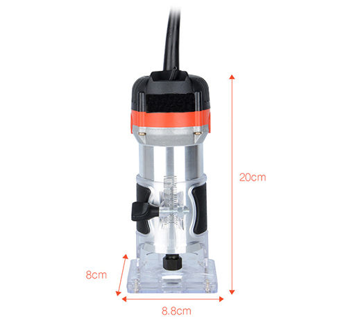 Dimension Drawing of 1/4 inch Electric Trim Router, 530W, 2.4A