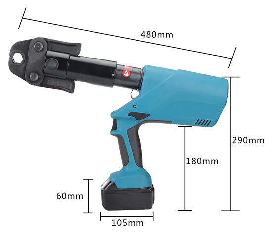 Dimension Drawing of 3 Ton Hydraulic Pipe Crimper, 6 Dies