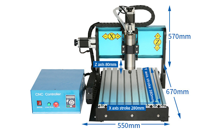 Dimension Diagram of 3040 Desktop CNC Engraver Machine