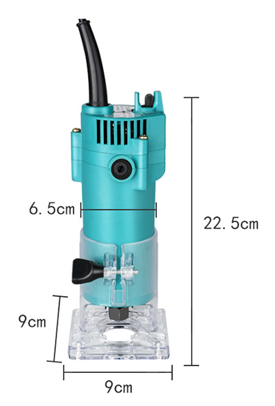 Dimension Drawing of 1/4 inch Electric Trim Router, 450W, 4.1A