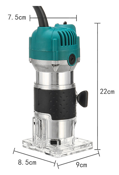 Dimension Drawing of 1/4 inch Electric Trim Router, 600W, 5.5A