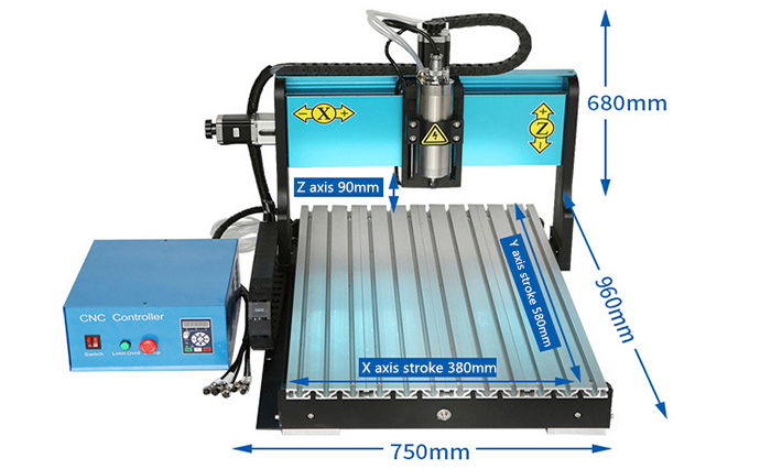 Dimension Diagram of 6040 Desktop CNC Engraver Machine