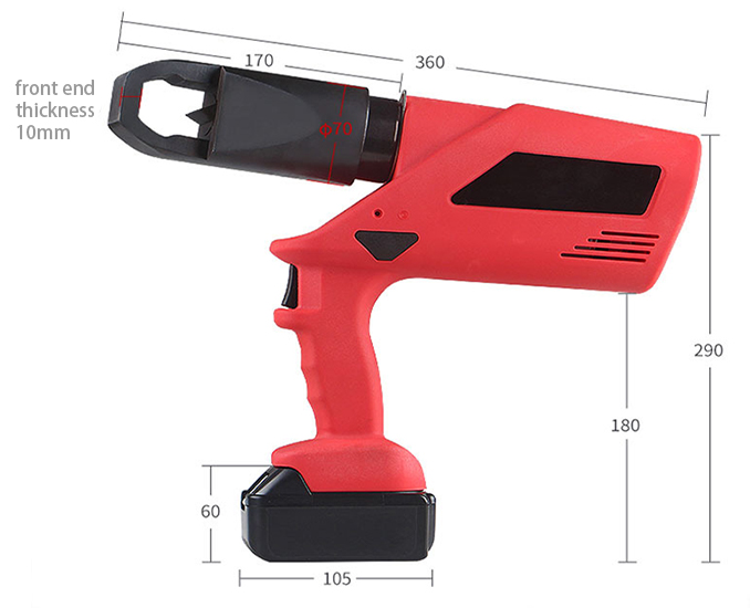 Dimensions of  M10~M24 Hydraulic Nut Splitter, 12 Ton, 18V, 3Ah