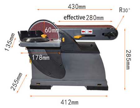 Dimensions of 4 x 36 Inch Belt and 6 Inch Disc Sander, 550W