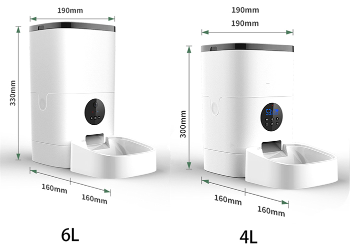 Dimensions of 4L/6L Smart Automatic Pet Feeder with Camera/WIFI