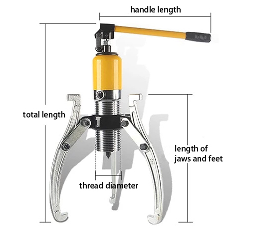 Dimensions of Heavy-Duty Hydraulic Bearing Puller, 30/50 Ton