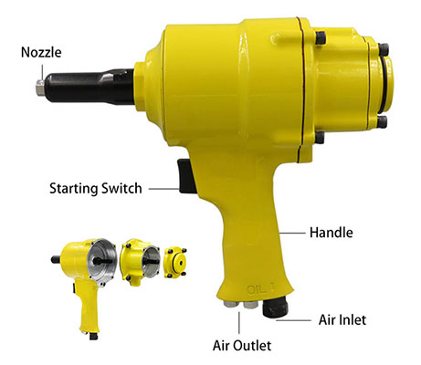 Double Cylinder Pistol Type Air Powered Rivet Gun Details