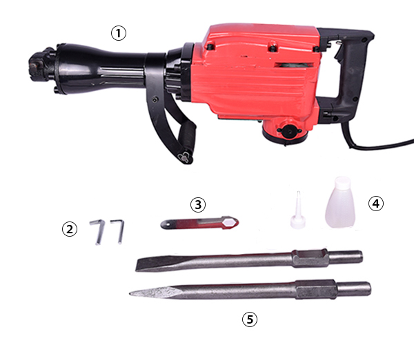 Full Configuration of Demolition Hammer, 1.7/1.6kW 7.7/7.3A