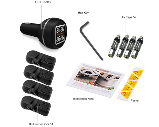 Mini TPMS with 4 built-in sensors packing list