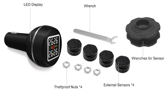 Mini TPMS with 4 external sensors packing list