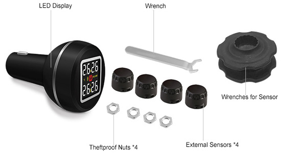 Mini TPMS with mini black external sensors packing list