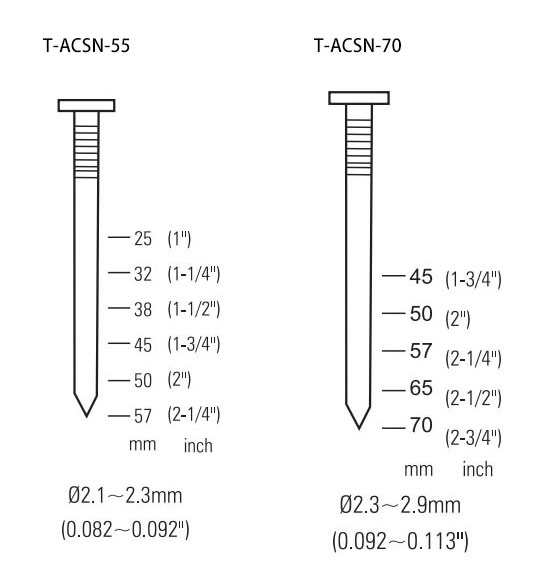 Nail Dimensions of 15 Degree Air Coil Siding Nail Gun