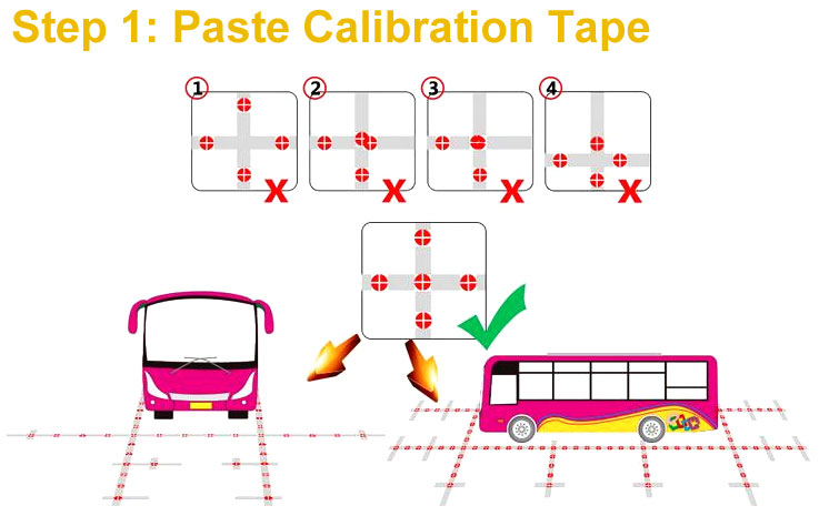 Paste calibration tape of 360 dash cam on the ground