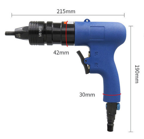 Pneumatic Rivet Nut Gun M8/M10 Dimensions