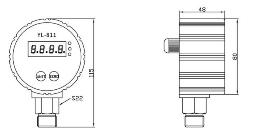 4 digit led digital pressure gauge dimensions