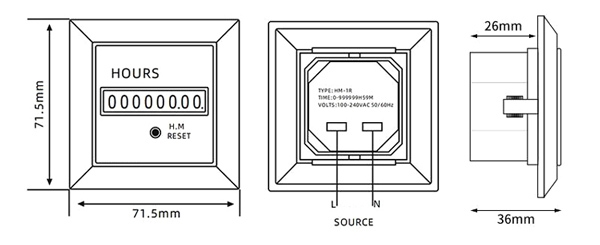Digital hour meter dimension for machine