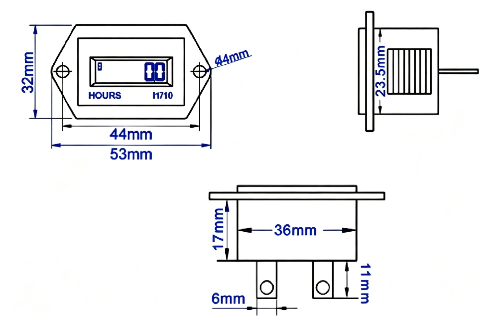 digital hour meters dimension