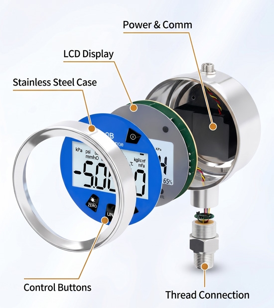 Digital hydraulic pressure gauge product details.