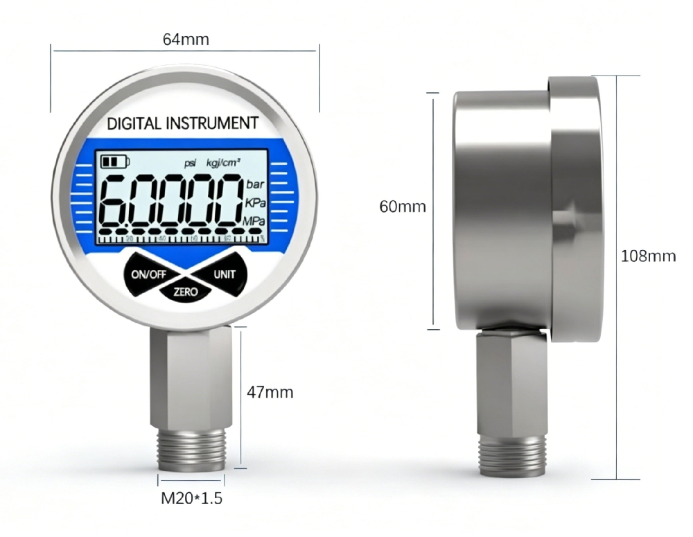 digital pressure gauge dimension