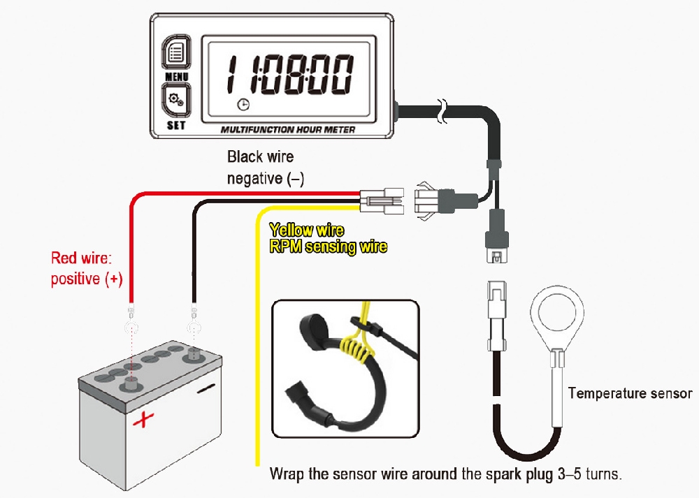 Digital tach hour meter features