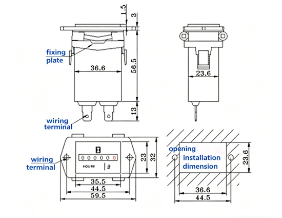 Quartz hour meter installation