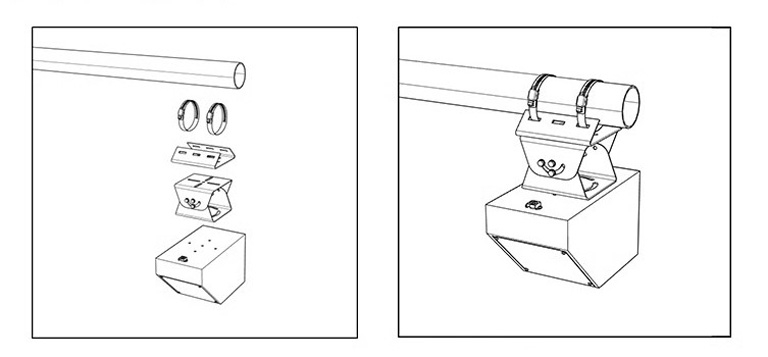Vertical pole installation guide for radar water flow meter.
