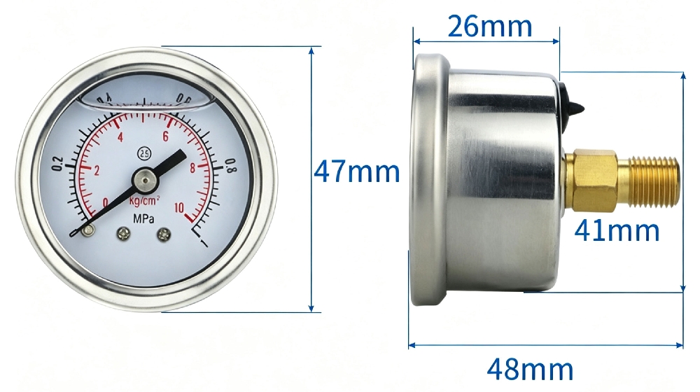 stainless steel pressure gauge dimension