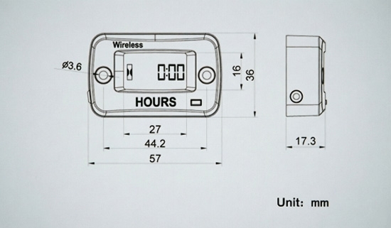 Dimensions of wireless vibration hour meter.