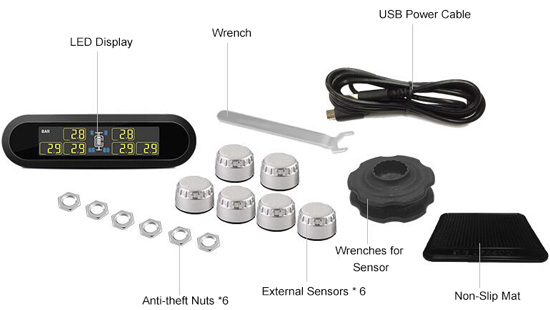 RV TPMS with Mini External Silver Sensors Packing List
