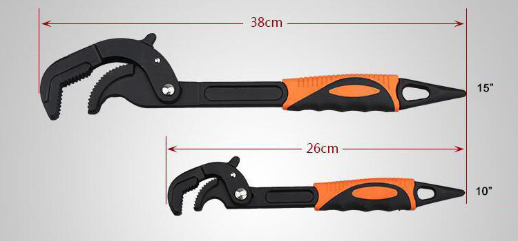 Self-adjusting pipe wrench sizes