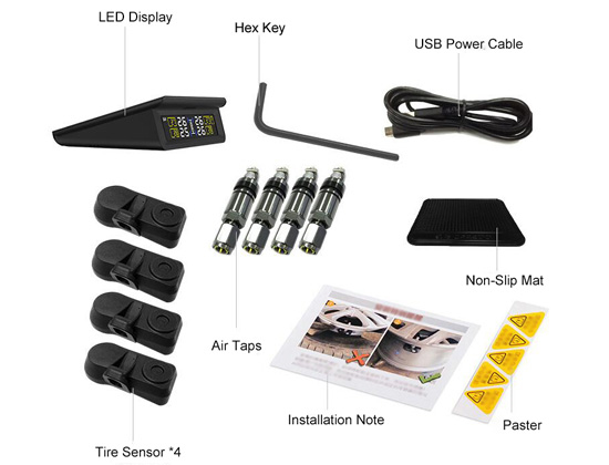 Solar power TPMS with 4 built-in sensors packing list