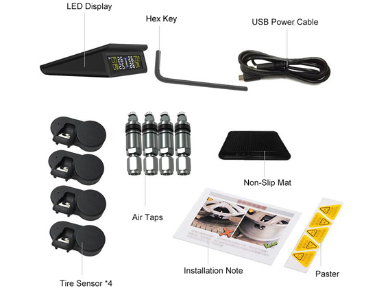 Solar power TPMS with built-in tire sensors packing list