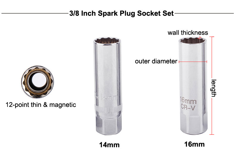 3/8 inch spark plug sockets 14mm/16mm dimension