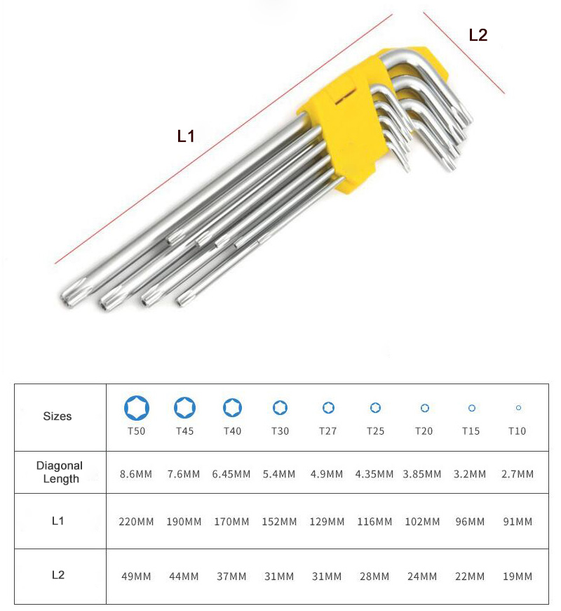 Torx Star Key Wrench Set Sizes