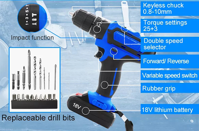 Structure of 18V Cordless Impact Drill, 24mm