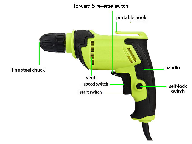 Structure diagram of 20mm corded electric drill 450W