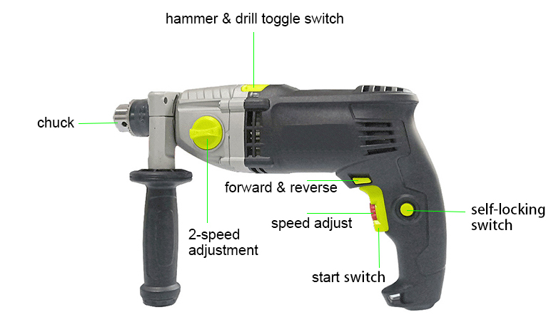 Structure Diagram of Impact Hammer Drill, 1200W, 13mm