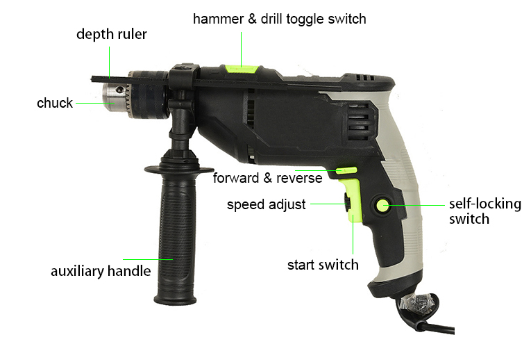 Structure Diagram of Impact Hammer Drill, 710W/850W, 13mm