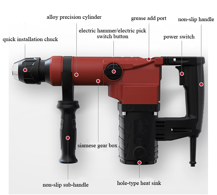 Structure Diagram of 1200W Electric Hammer, 26mm, 1200rpm