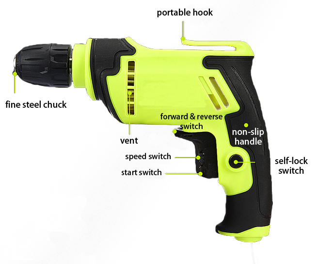 Structure of 20mm Corded Electric Drill, 2.0A