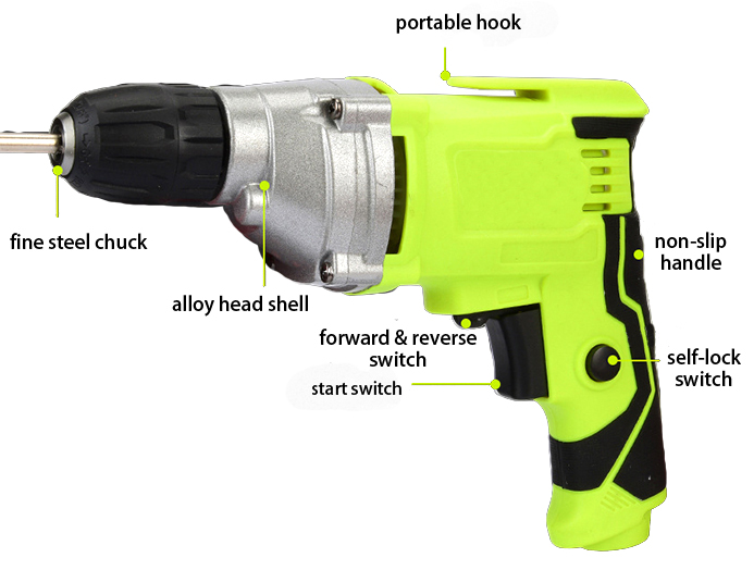 Structure of 1-1/5 Inch Corded electric Drill, 2.5A