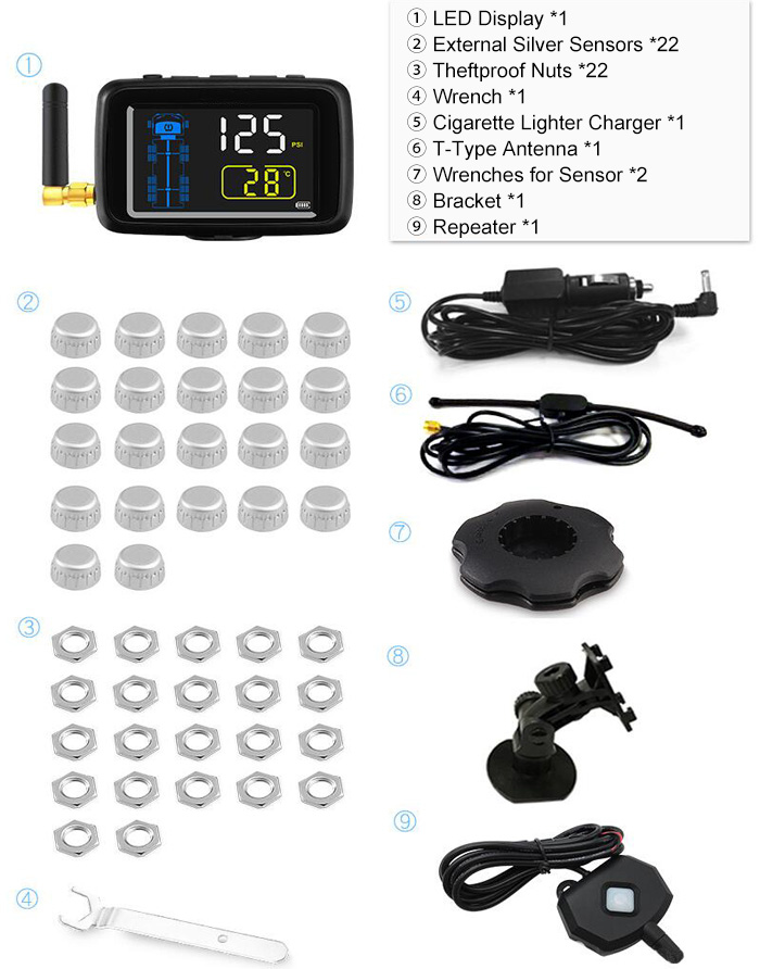 Truck TPMS with External Silver Sensors U901RV-WF Package